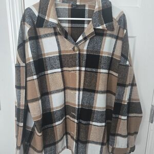 SHEIN Plaid Blazer in Black, White, and Tan